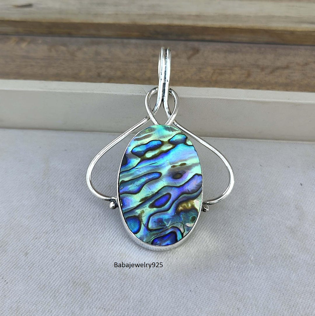 Handmade Abalone Shell Gemstone Pendant: Solid 925 Sterling Silver ...