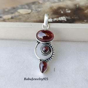 Natural Garnet Pendant, Handmade Women Pendant, 925 Sterling Silver, Garnet Gemstone Pendant, Silver Jewelry, Anniversary Gift, Gift For Him