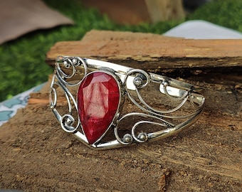 Natural Red Ruby Bangle, Adjustable Bangle, 925 Sterling Silver , Ruby Jewelry, Handmade Jewelry, Gemstone Bangle, Women Bangle, Gift, ///