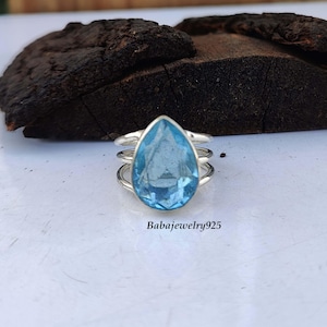 Blue Topaz Ring, 925 Sterling Silver Ring, Handmade Ring, Silver Ring, Topaz Gemstone Ring, Wedding Anniversary Ring, Engagement Ring, Gifts