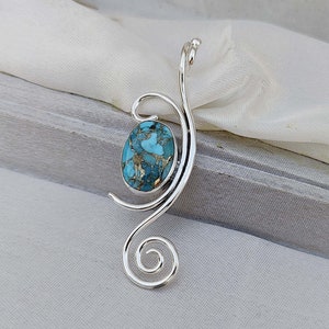Blue Copper Turquoise Pendant, 925 Sterling Silver Pendant, Handmade Pendant, Statement Pendant, Women Pendant, Boho Jewelry, Gifts For Her,