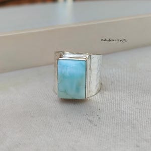 Handmade Larimar Ring: 925 Sterling Silver Statement Jewelry