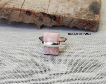 Pink Opal Ring, Gemstone Ring, 925 Sterling Silver Ring, Statement Ring, Dainty Ring, Promise Ring, October Birthstone Gift, ///