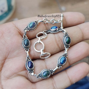 Svart opalarmband, armband i 925 sterlingsilver, handgjorda smycken, vackert ädelstensarmband, vänskapsarmband, opalsmycken, present ///
