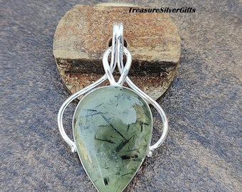 Prehnite Pendant, 925 Silver Sterling, Dainty Pendant, Handmade Pendant, Silver Pendant, Prehnite Jewelry, Gemstone Pendant, Gift For Love