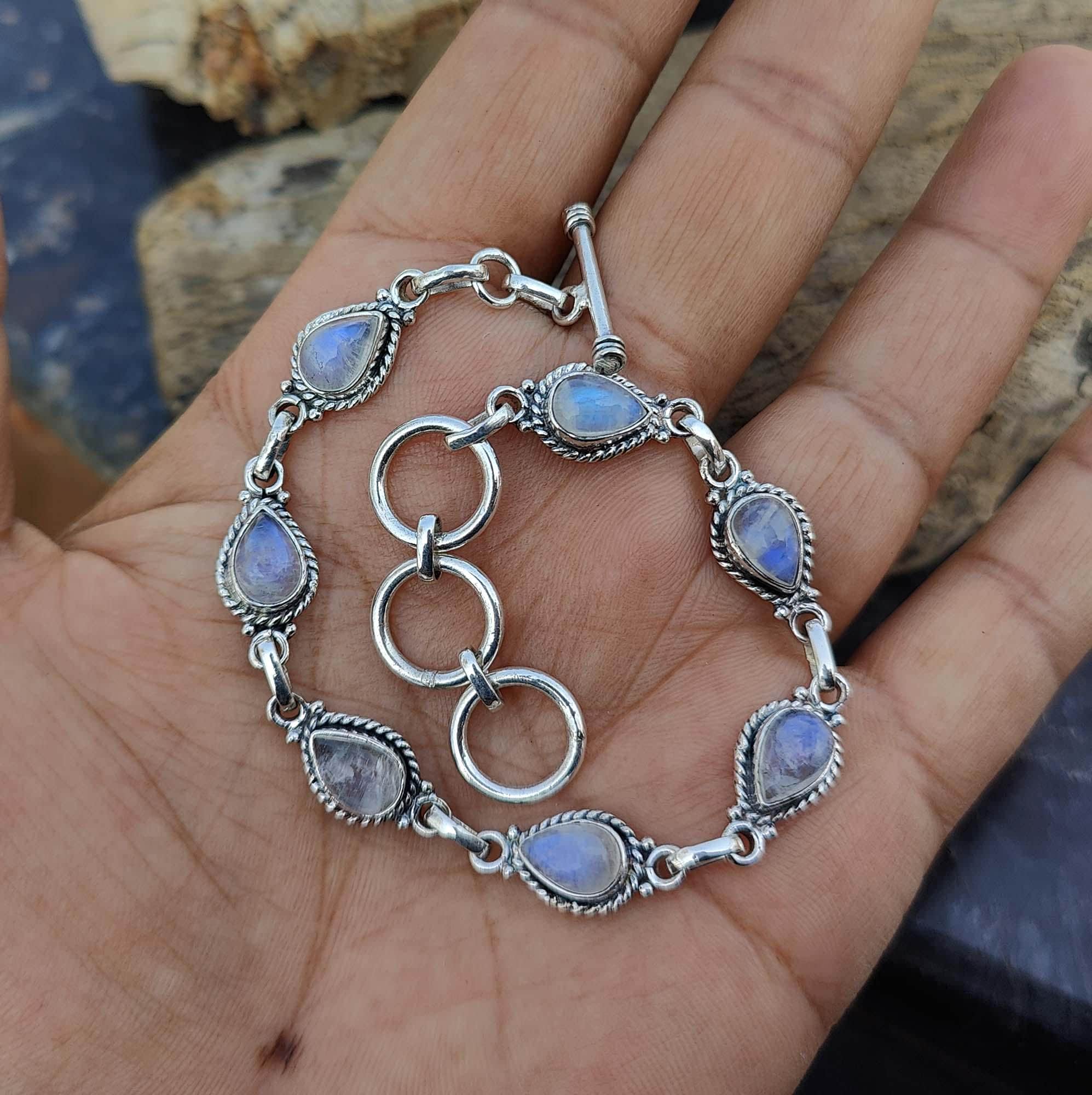 moonstone✨ブレスレットB26111 Natural Moonstone Bracelet, 925 Sterling Silver Bracelet, Silver