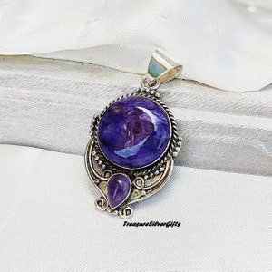 Purple Charoite Pendant, 925 Sterling Silver Pendant, Women Pendant, Handmade Pendant, Boho Pendant, Gemstone Pendant, Statement Pendant,