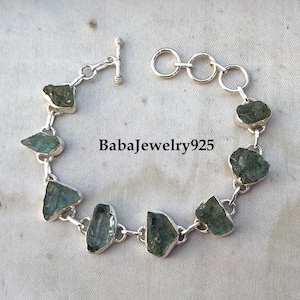 Raw Aquamarine Sterling Silver Bracelet: Natural Gemstone, 8 Stone