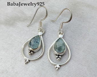 Sierlijke peergeslepen aquamarijnoorbel, 925 sterlingzilveren oorbel, zilveren oorbel, boho-sieraden, statementoorbel, mooie oorbel, ///