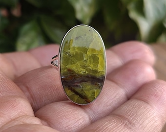 Anel de Opala Verde de Madagascar, Anel em Prata de Lei 925, Anel Feito à Mão, Anel de Opala Verde, Anel com Gema de Opala, Anel Marcante, Presente para Ela, ///