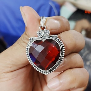 Handmade Heart Garnet Pendant: 925 Sterling Silver Boho Jewelry