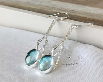 Brincos de água-marinha, brincos de prata esterlina 925, brincos de água-marinha boho, brincos de água-marinha pendurados, brincos de flores pendurados, item de presente