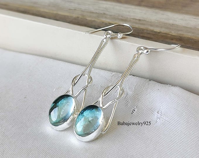 Aquamarine Earrings, 925 Sterling Silver Earring, Boho Aquamarine Earrings, Dangle Aquamarine Earrings, Dangle Flower Earrings,Gift item ///
