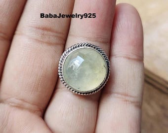 Handmade Prehnite Statement Ring: 925 Sterling Silver Jewelry