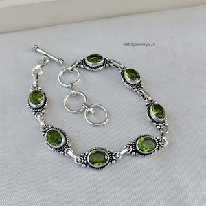 Mooie peridootarmband, 925 sterlingzilver, edelsteenarmband, ovale armband, zilveren armband, designerarmband, cadeau voor vrouwen