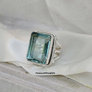 Hammered Aquamarine Ring: 925 Sterling Silver Statement Jewelry