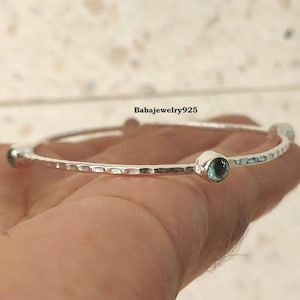 Aquamarine Bangle, 925 Sterling Silver, Handmade Jewelry, March Birthstone Jewelry, Silver Bangle For Women, Gemstone Bangle, Gift For Her