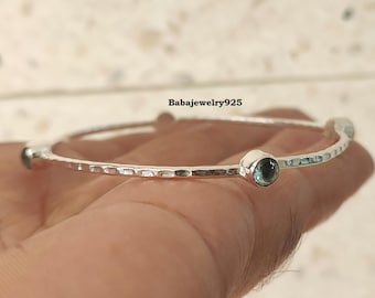 Aquamarine Bangle, 925 Sterling Silver, Handmade Jewelry, March Birthstone Jewelry, Silver Bangle For Women, Gemstone Bangle, Gift For, ///