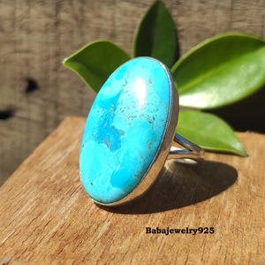Mohave Turquoise ring ~ 925 sterlingzilveren ring ~ sierlijke ovale vorm ring ~ zilveren sieraden ~ handgemaakte ring ~ statement ring ~ gratis verzending