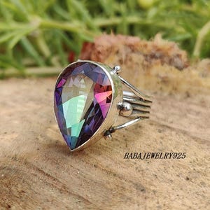 Mystic Topaz Sterling Silver Ring: Handmade Boho Promise Band