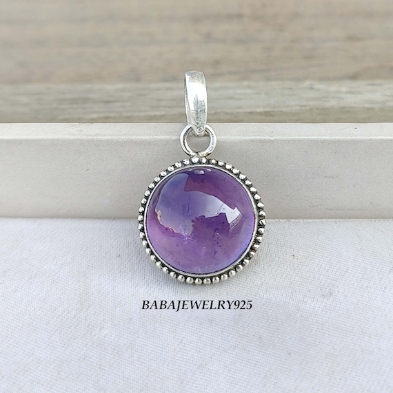 Pendentif En Argent Sterling 925 Avec Améthyste Naturelle - Pierre Verte, Sertie En Lunette, Réglable