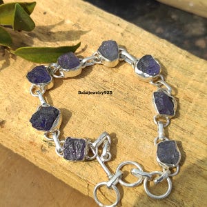 Raw Tanzanite Bracelet: Handmade 925 Sterling Silver Adjustable Jewelry