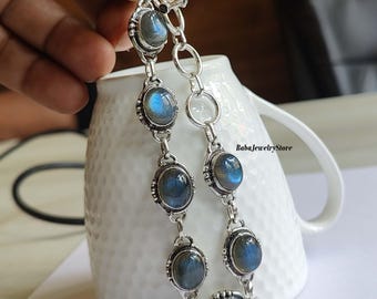 Labradorite Bracelet, 925 Sterling Silver Bracelet, Gemstone Bracelet, Handmade Bracelet, Adjustable Bracelet, Lovely Bracelet, Gift item///