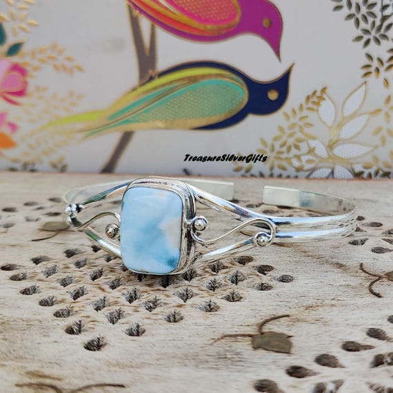 Pulsera De Larimar, Pulsera De Plata De Ley 925, Pulsera Hecha A Mano, Joyería Minimalista, Pulsera Para Mujer, Pulsera De República Dominicana - México