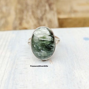 Seraphinite Ring, Boho Ring, 925 Sterling Silver Ring, Handmade Jewelry, Gemstone Seraphinite, Women Jewelry, Natural Seraphinite, Gift For,