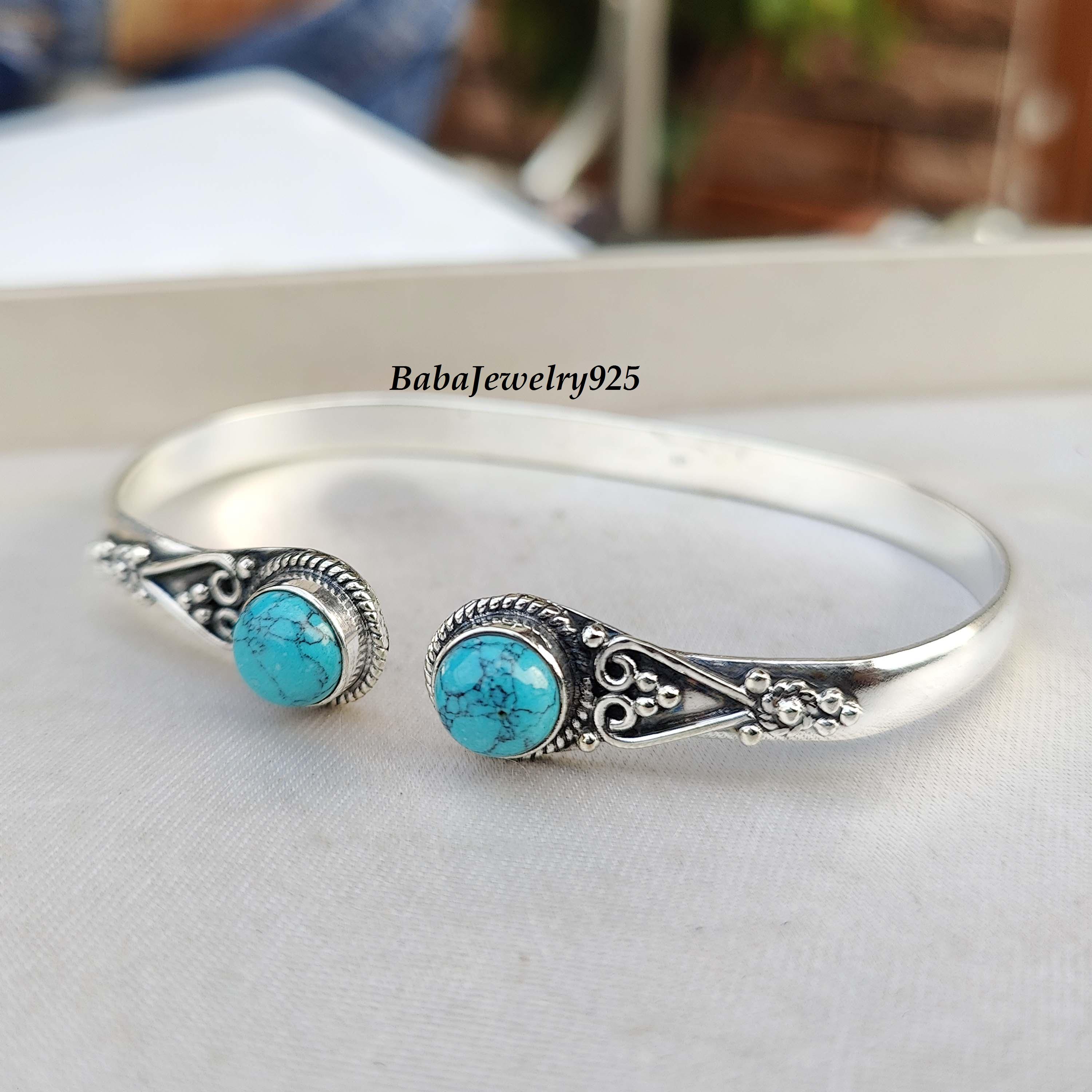 Designer Turquoise Bangle, Sterling Silver Women Bangle, Handmade