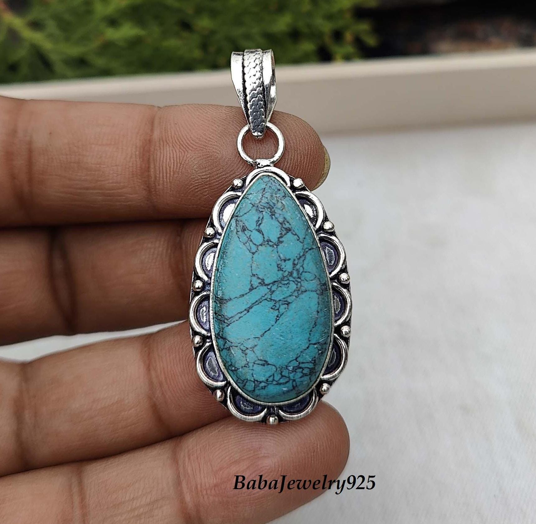 Pear Turquoise 925 Sterling Silver Pendant Necklace - Etsy