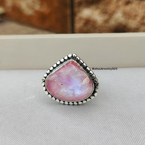 Pink Moonstone Ring, 925 Sterling Silver Ring, Handmade Ring, Silver Ring, Rainbow Moonstone Ring, Moonstone Jewelry, Gift For Her, Gifts