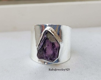 Raw Amethyst Band Ring, 925 Sterling Silver Ring, Handmade Jewelry, Silver Ring, Anniversary Gift, Amethyst Gemstone,Natural Stone Ring, ///