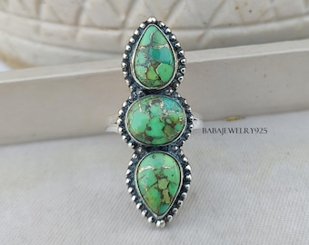 Grüner Türkis Ring, 925 Sterling Silber Ring, Handgefertigter Silberring, Türkis Ring, Geschenk für Sie und Ihn