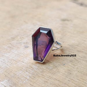 Amethyst Coffin Ring, 925 Sterling Silver Ring, Handmade Ring, Coffin Shape Ring, Women Gift Ring, Silver Jewelry, Amazing Ring, Gift item