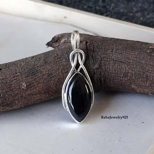 Black Onyx Pendant, 925 Sterling Silver Pendant, Beautiful Pendant, Anniversary Gift, Pretty Necklace, Women Jewelry,Black Gemstone Necklace