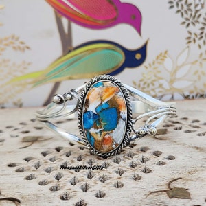 Oyster Copper Turquoise Bangle, 925 Sterling Silver, Handmade Bangle, Boho Bangle, Women Bangle, Stylish Bangle, Gemstone Bangle,