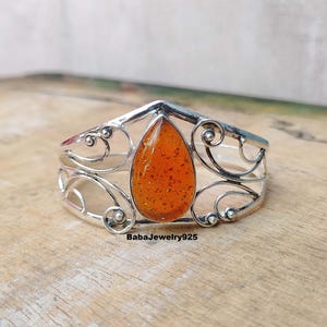 Handmade Amber Bangle: 925 Sterling Silver Designer Jewelry