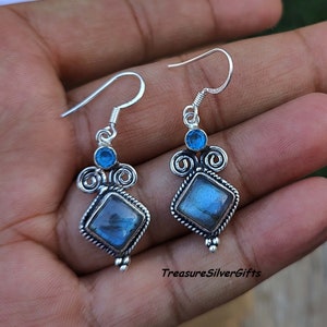 Blue Labradorite Earring, 925 Sterling Silver Earring, Beautiful Earring, Handmade Jewelry, Gemstone Labradorite, Women Earring, Gift For,