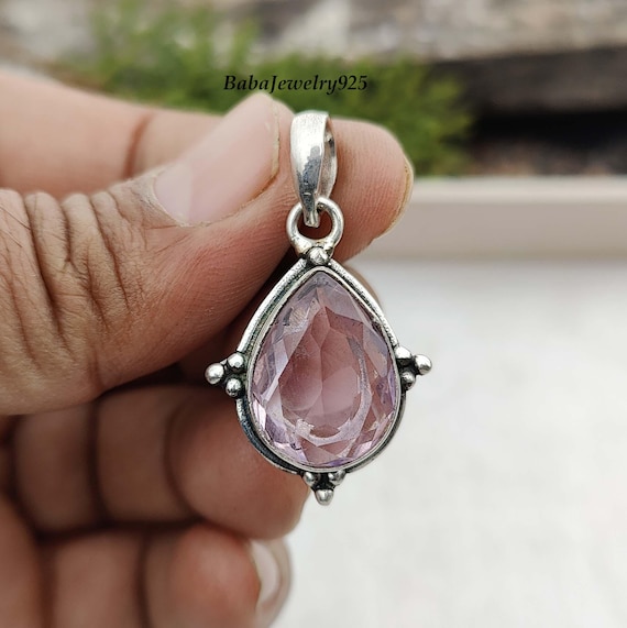 Pendentif En Argent Sterling 925 Avec Quartz Rose – Fait Main, Bijou Réglable, Neuf