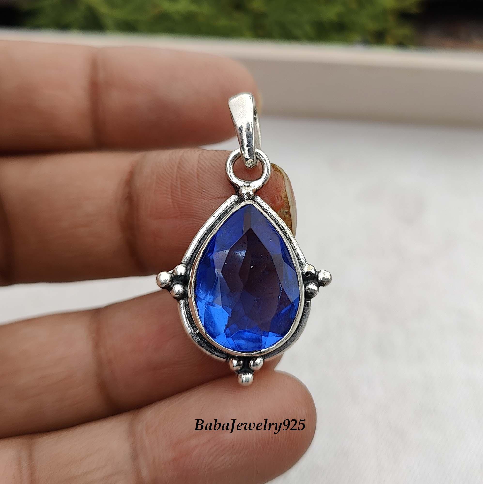 Pendentif En Argent 925 Avec Tanzanite Poire Naturelle – Pierre Précieuse Bleue – Neuf Sans Emballage