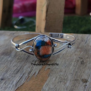 Oyster Copper Turquoise Bangle, 925 Sterling Silver Bangle, Handmade Bangle, Gift For Women, Natural Gemstone Bangle, Anniversary Gift