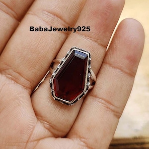 Garnet Coffin Ring, 925 Sterling Silver Ring, Handmade Ring, Statement Ring, Coffin Ring, Women Ring, Boho Ring, Silver Jewelry, Gift item