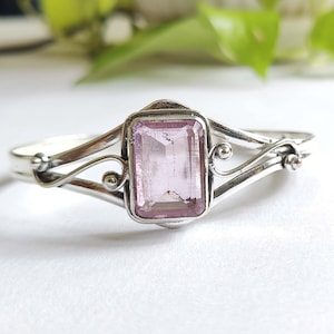 Beautiful Rose Quartz Bangle, Statement Jewelry, 925 Sterling Silver Bangle, Handmade Bangle, Rose Quartz Gemstone, Women Jewelry Gift, ///