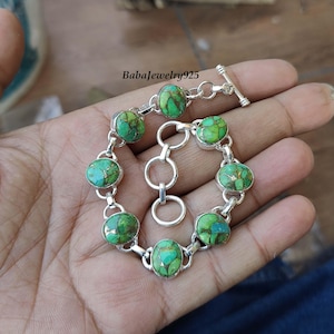 Green Copper Turquoise Bracelet, 925 Sterling Silver Bracelet, Gemstone Bracelet, Adjustable Bracelet, Turquoise Jewelry, Gift For Her