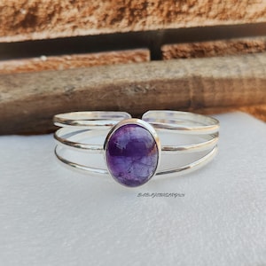 Amethyst Sterling Silver Bangle: Boho Gemstone Jewelry