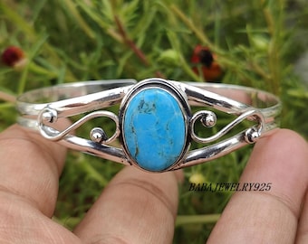 Mohave Turquoise Bangle, Adjustable Bangle, Solid 925 Sterling Silver Bangle, Gemstone Bangle, Handmade Bangle, Gift For Her, ///