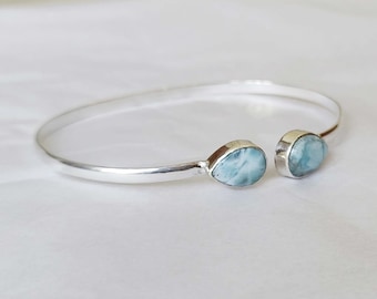 Natürlicher Larimar Armreif, verstellbarer Armreif, 925 Sterling Silber Armreif, schöner Armreif, handgemachter Armreif, Edelstein Armreif, Geschenk für sie, ///