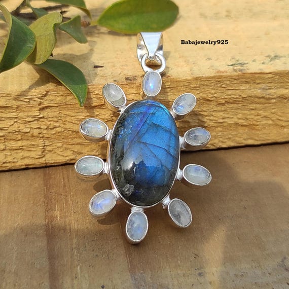 Pendentif Argent 925 – Labradorite / Pierre De Lune – NEUF Sans Boîte