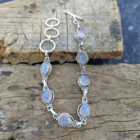 Natural Moonstone Bracelet, 925 Sterling Silver Bracelet, Silver